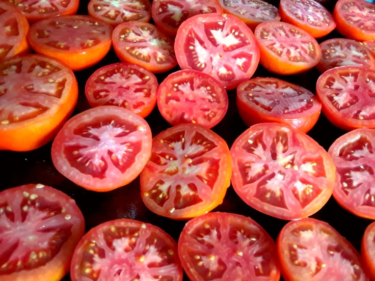 tomatoes on baking sheet