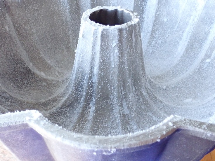 prepared bundt pan dusted with sugar